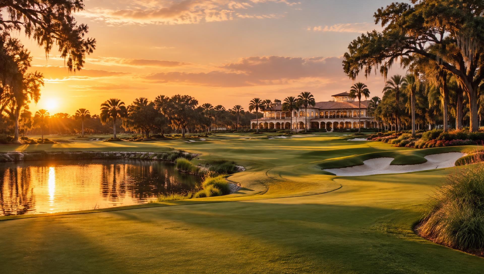 Golden hour over a private golf course